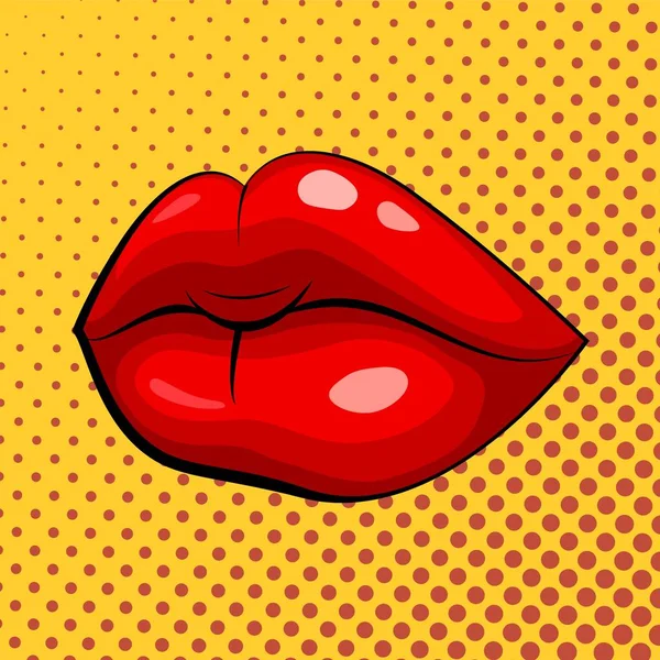 Red Female Lips Yellow Background Pop Art Style Vector Stock — Stock Vector