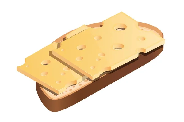 Λευκό Ψωμί Ένα Λεπτό Στρώμα Σκληρό Τυρί Λευκό Φόντο Σάντουιτς — Διανυσματικό Αρχείο