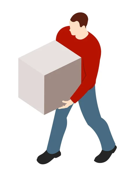 Strong Sports Guy Cardboard Box Hands White Background Vector Illustration — Stock Vector