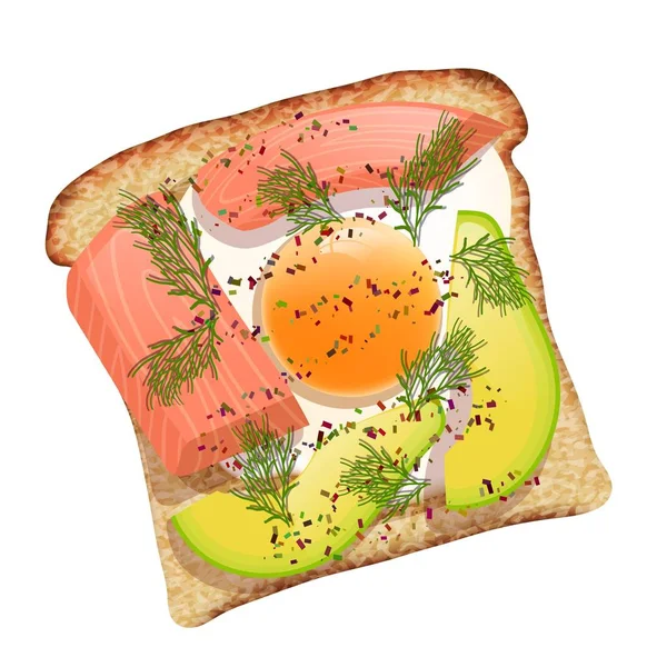 Toast Mit Avocado Und Lachs Auf Schwarzbrot Vektor Illustration Von — Stockvektor