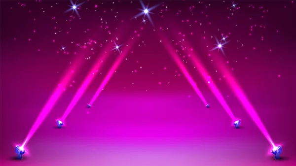 Stage Podium Spotlights Lighting Stage Podium Scene Purple Spotlight Violet — Wektor stockowy
