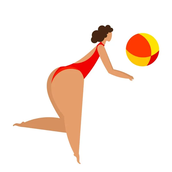 Women Volleyball Beach Stylized Woman Bright Ball Playing Volleyball Trend — Stockvector