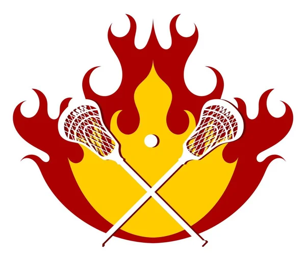 Lacrosse Putter Pelota Fondo Fuego Llamas Con Palos Para Lacrosse — Vector de stock