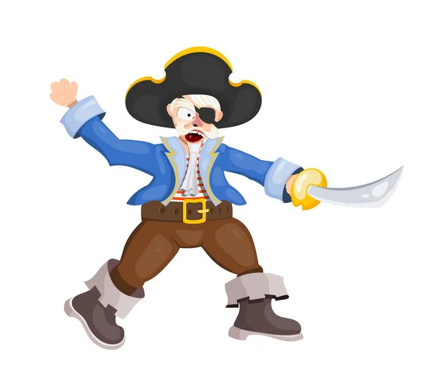 Angry Pirate White Background Vector Illustration Terrible Pirate Attacking Saber — Stock Vector