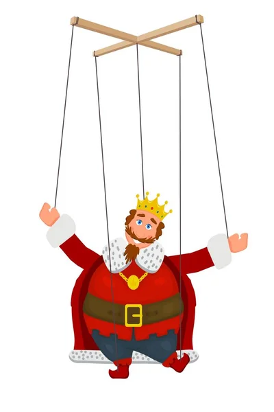 Docka Marionette Kungen Gyllene Krona Vit Bakgrund Inslag Barns Dockteater — Stock vektor