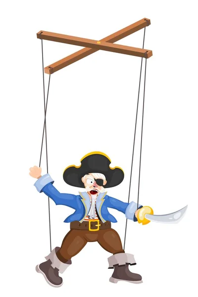 白い背景にサーベルで人形人形海賊 子供の人形劇の要素 子供のおもちゃ 演劇人形 ベクトル図 — ストックベクタ