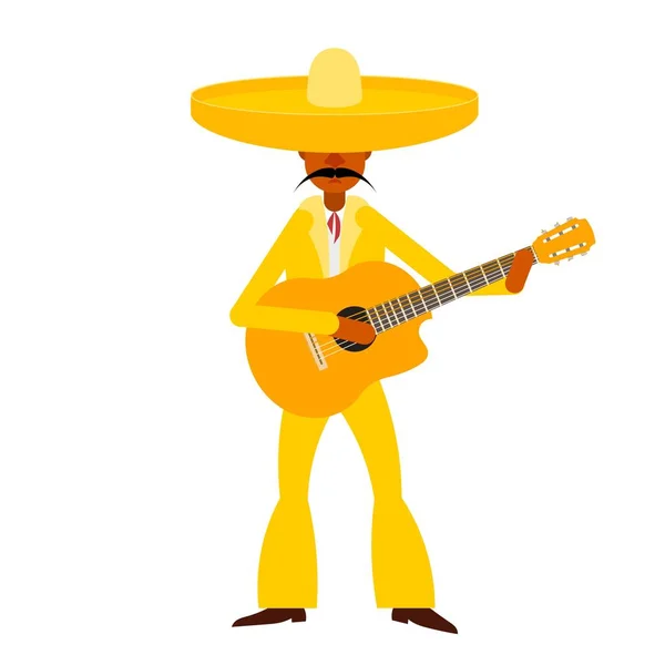 Mexicaine Avec Une Guitare Chanteuse Mexicaine Dans Sombrero Classique Jaune — Image vectorielle