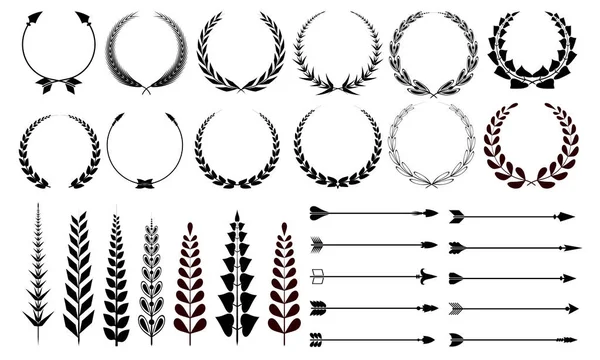 Conjunto de elementos de diseño. Flechas, coronas, elementos florales. Vector — Archivo Imágenes Vectoriales