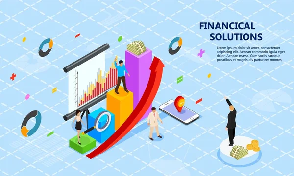 Vector image balance financial value, management administration concept. Flat Isometric characters vector illustration Characters, people engineering a plan. Statistic, calculating financial growth — Stock Vector