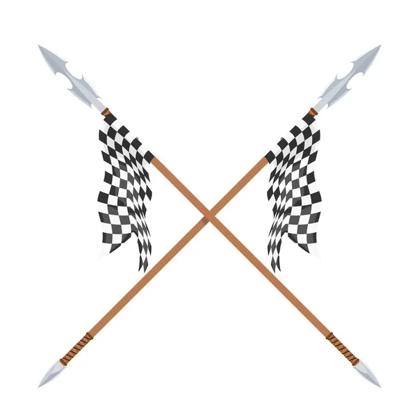 Two spears with flagon a white background. Vector illustration of a heraldic sign - crossed spears and flag. Cartoon vector illustration Stock Illustration