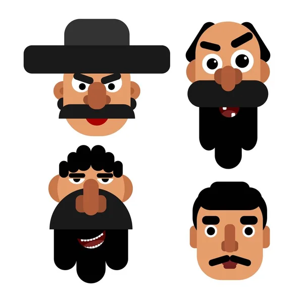 Set of simple flat images of men faces with beards and mustache. Avatars for websites and accounts. Icons barbershops and barbershop. Vector illustration — Stock Vector