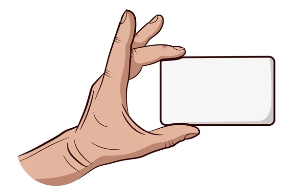 Dibujo manual. Imagen vectorial de una mano humana con tarjeta vacía. Cepillo de hombre con papel rectángulo blanco. Ilustración vectorial. Negocio concet — Archivo Imágenes Vectoriales