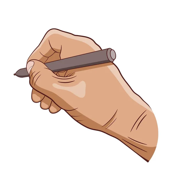 Beyaz bir arka plan üzerinde keçeli kalem ile erkek el. Bir kalem, animasyon, reklam, posterler ve sosyal ağlar için bir unsur ile bir fırça Vektör illüstrasyon. Yazarın sembolü ve işareti — Stok Vektör