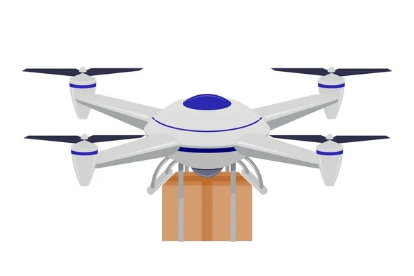 Kargo ile drone. En son teknoloji ile gerekli malların hızlı ve doğru teslimat kavramı. Kutulu bir uçağın vektör çizimi. — Stok Vektör