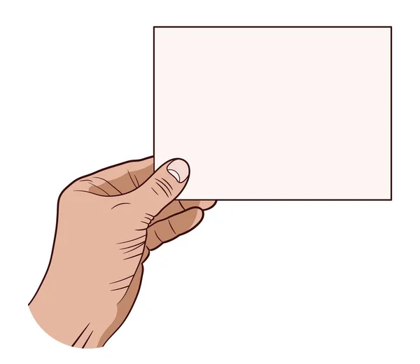 Emberi kéz, egy papírdarab fehér alapon. Vektoros illusztráció — Stock Vector