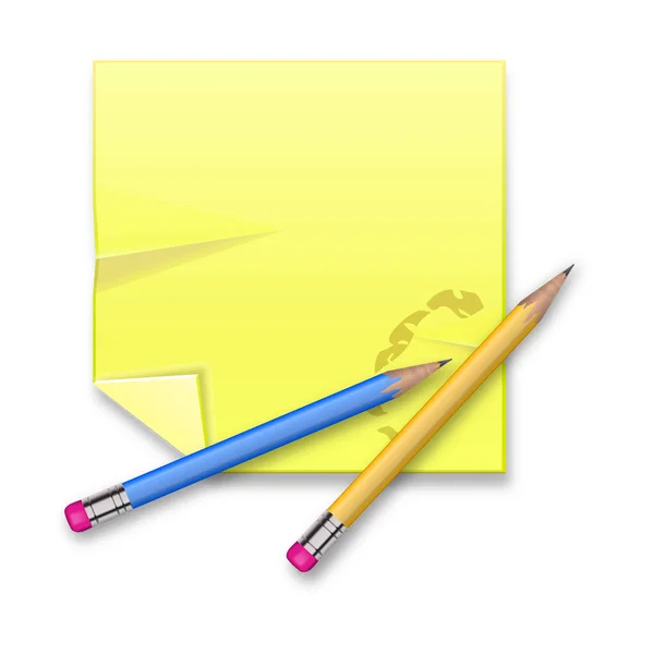 Yellow Record Sheet Two Pencils White Background — Stock Vector