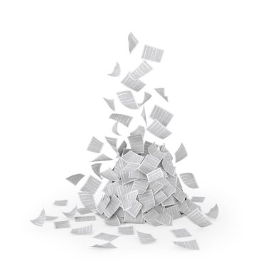 Kağıt, beyaz bir arka plan üzerinde izole belgeleri uçan. 3D çizimler