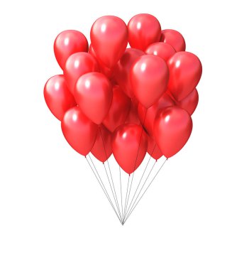 Grup kırmızı balon. 3D çizim