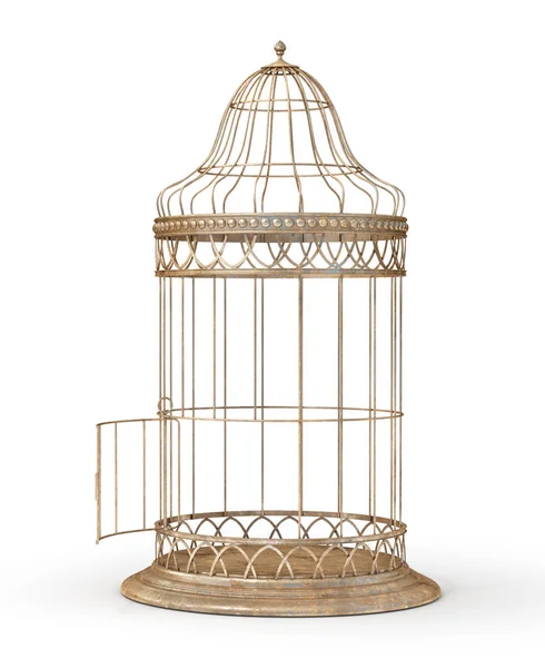 Freedom Concept Open Cage Isolated White Illustration — Stock Photo, Image