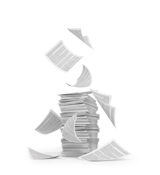 Papierstapel Fliegendes Papier Isoliert Auf Weißem Hintergrund Illustration — Stockfoto