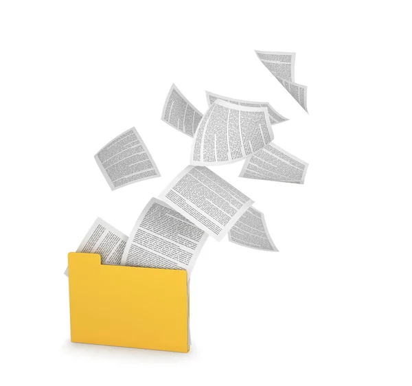 Žluté Složky Létáním Dokumentů Izolované Bílém Obrázek — Stock fotografie