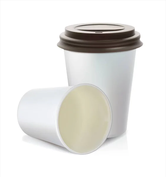 白いベクトル図に分離されたプラスチックや段ボールのカップにコーヒー — ストックベクタ