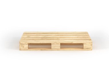 Ahşap paletler üzerinde beyaz izole yığını. 3D çizim