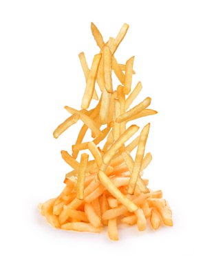 Patates kızartması beyaz zemin üzerine düşmek