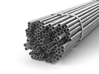 Farklı metal ürünler. Profilleri ve tüpler. 3D çizim
