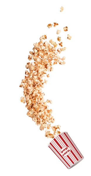 Popcorn Letí Papírového Kelímku Bílém Pozadí — Stock fotografie