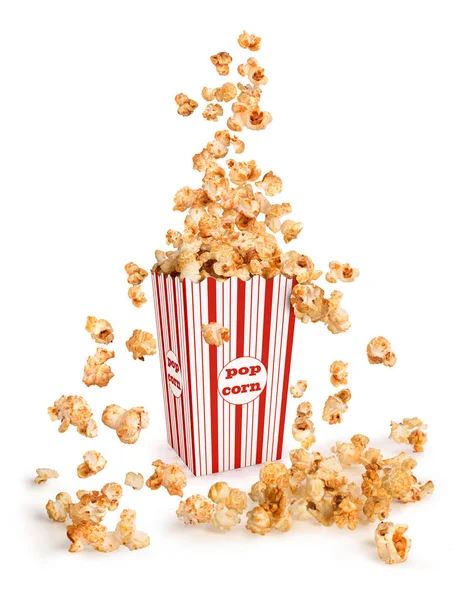 Popcorn Letí Papírového Kelímku Rozpadá — Stock fotografie