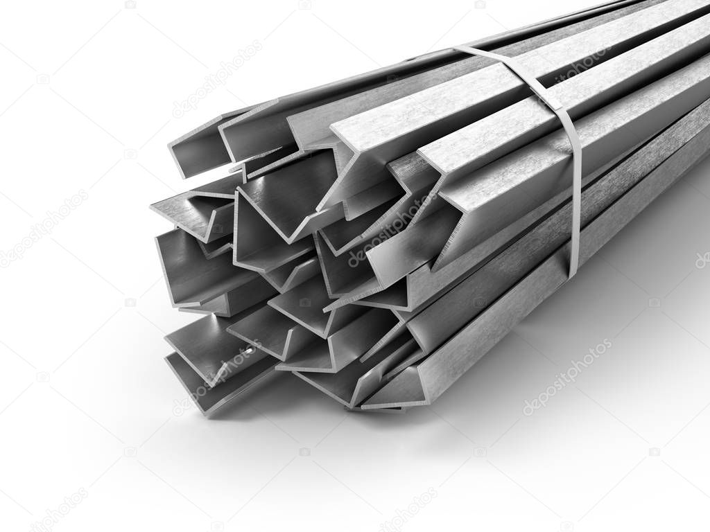Different metal products. Profiles and tubes. 3d illustration