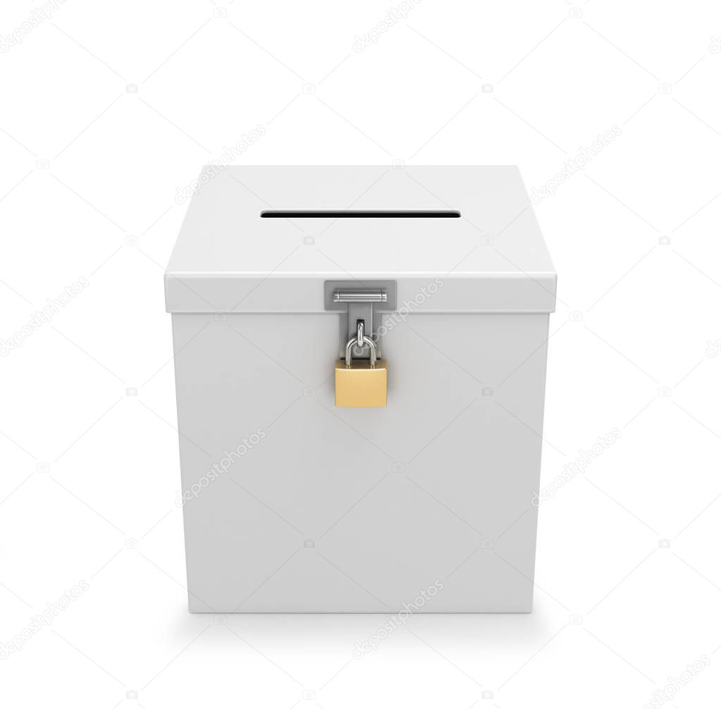 White box with a lock for voting. 3d illustration
