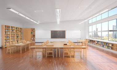 Okuma salonu iç. 3D çizim