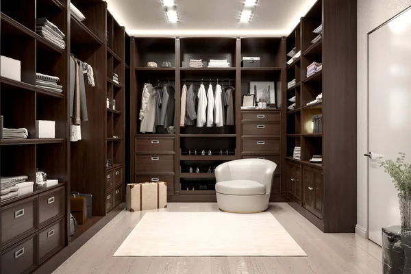 Beautiful Wood Horizontal Wardrobe Walk Closet Illustration — Stock Photo, Image