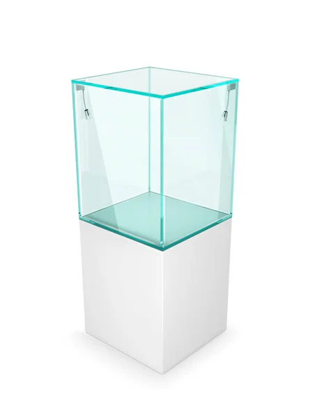 Cubo Vidro Pedestal Ilustração Fundo Branco — Fotografia de Stock