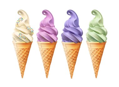 gerçekçi tatlı snack gıda vektör çizim aromalı koni dondurma çubuğu ayarlamak