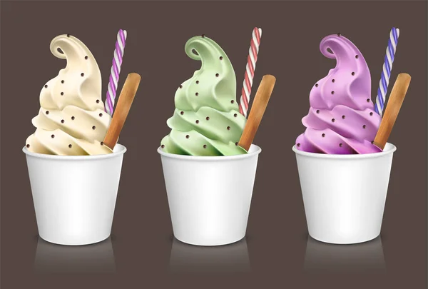 Selección de coloridas cucharadas de helado. ilustración vectorial — Vector de stock