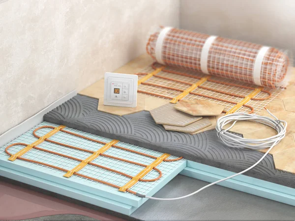 Floor with electric heating. 3d illustration