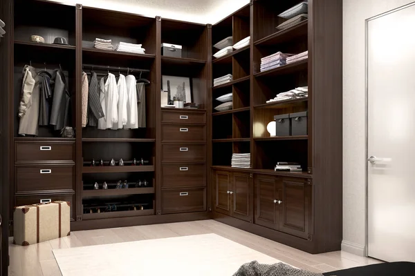 Beautiful Wood Wardrobe Walk Closet Illustration — Stock Photo, Image