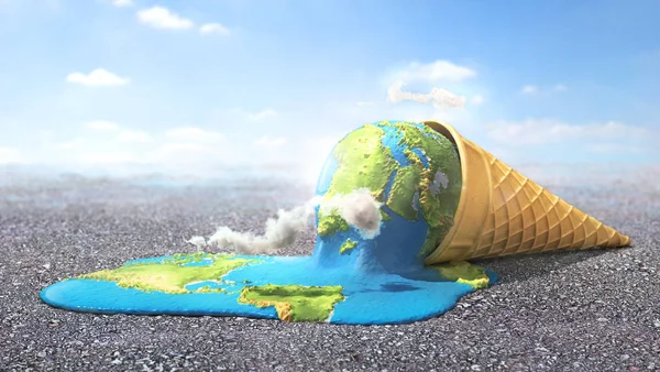 グローバル警告 熱い太陽の下でアイスクリームを溶かすよう惑星 イラストレーション — ストック写真