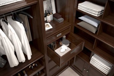 güzel ahşap yatay dolap ve yürüyüş dolaba. 3D çizim