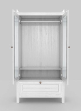 Aynalar ile açık beyaz gardrop. 3D çizim