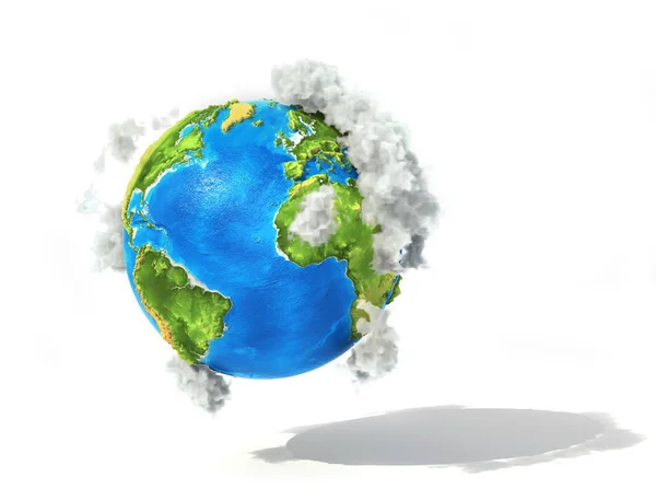 Eco Concept Planeet Met Wolken Isolatie Een Witte Achtergrond Illustratie — Stockfoto