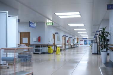 Koridor acil servis ve poliklinik hastane. 3D çizim
