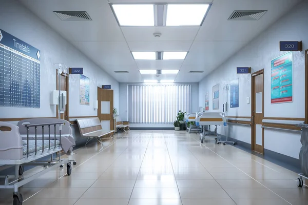 Διάδρομο Δωμάτιο Έκτακτης Ανάγκης Και Στα Εξωτερικά Ιατρεία Νοσοκομείου Απεικόνιση — Φωτογραφία Αρχείου
