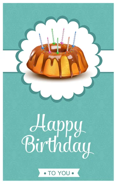 Tarjeta Cumpleaños Con Pastel Colores Fondo Ilustración Vectorial — Archivo Imágenes Vectoriales