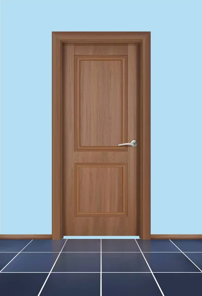 Wooden Door Interior Apartment Closed Door Realistic Vector Illustration - Stok Vektor