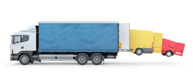 Teslimat kavramı. Farklı taşıma bir tane. 3D çizim