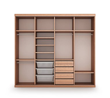 Modern ahşap dolap kapıları ile. 3D çizim